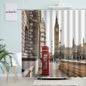 Red Bus Phone Booth Shower Curtain Retro London Street Architecture Big Ben Pattern Modern Fabric Bathroom Decor Curtains Hooks