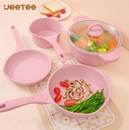 Pink Pots and Pans Set Nonstick 23pcs, Healthy Kitchen Cookware Sets, Induction Cooking Set Pink Granite Stone Frying Pan