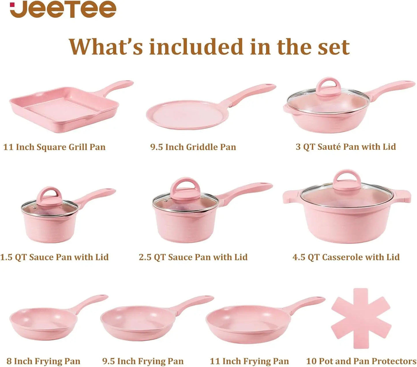 Pink Pots and Pans Set Nonstick 23pcs, Healthy Kitchen Cookware Sets, Induction Cooking Set Pink Granite Stone Frying Pan