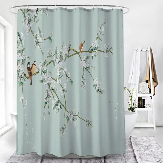 Flower and Bird Fabric Shower Curtain