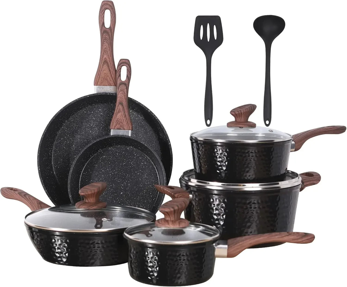 12 Piece Cooking Pan Set, Granite Black Nonstick Pots and Pans Set,  Induction Pots and Pans Set Non Stick